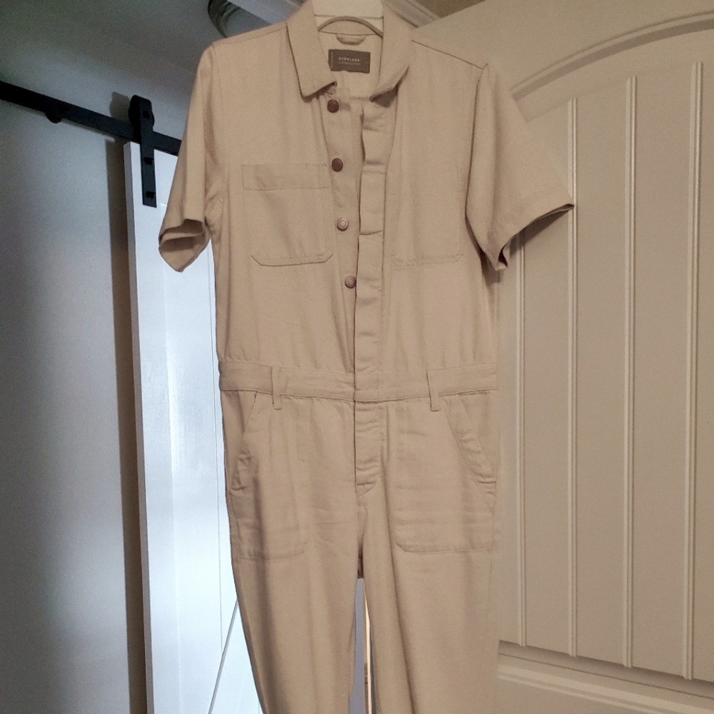 Cream denim coveralls